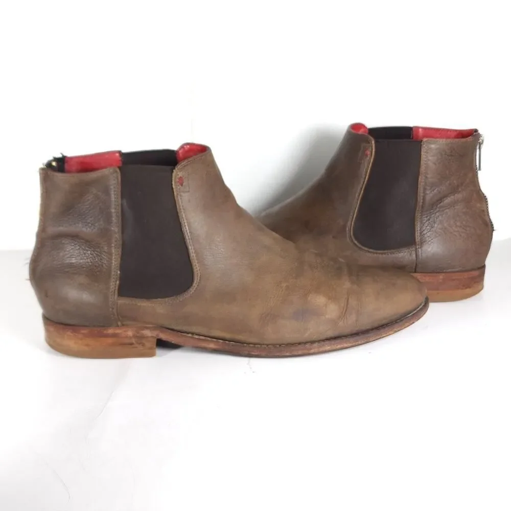 Freebird by Steven Men's Brown Leather Chelsea Boots with Red Lining